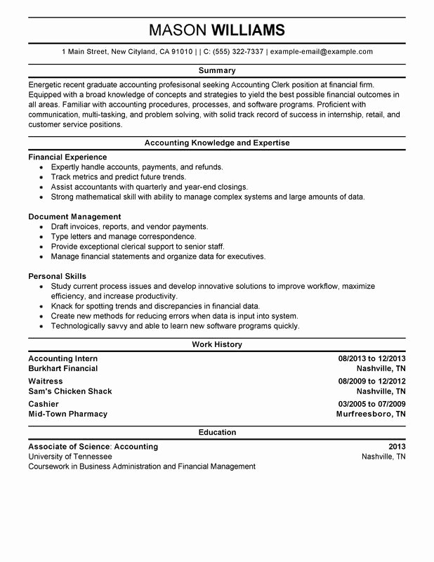 Accounting Clerk Job Description for Resume