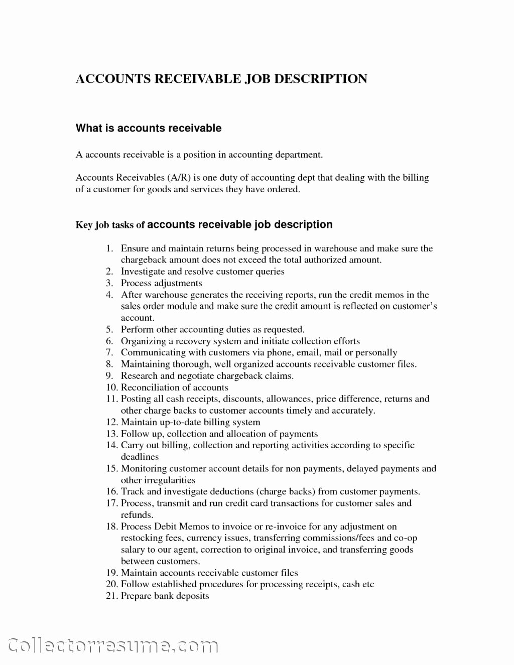 Job Responsibilities for Resume Latter Example Template