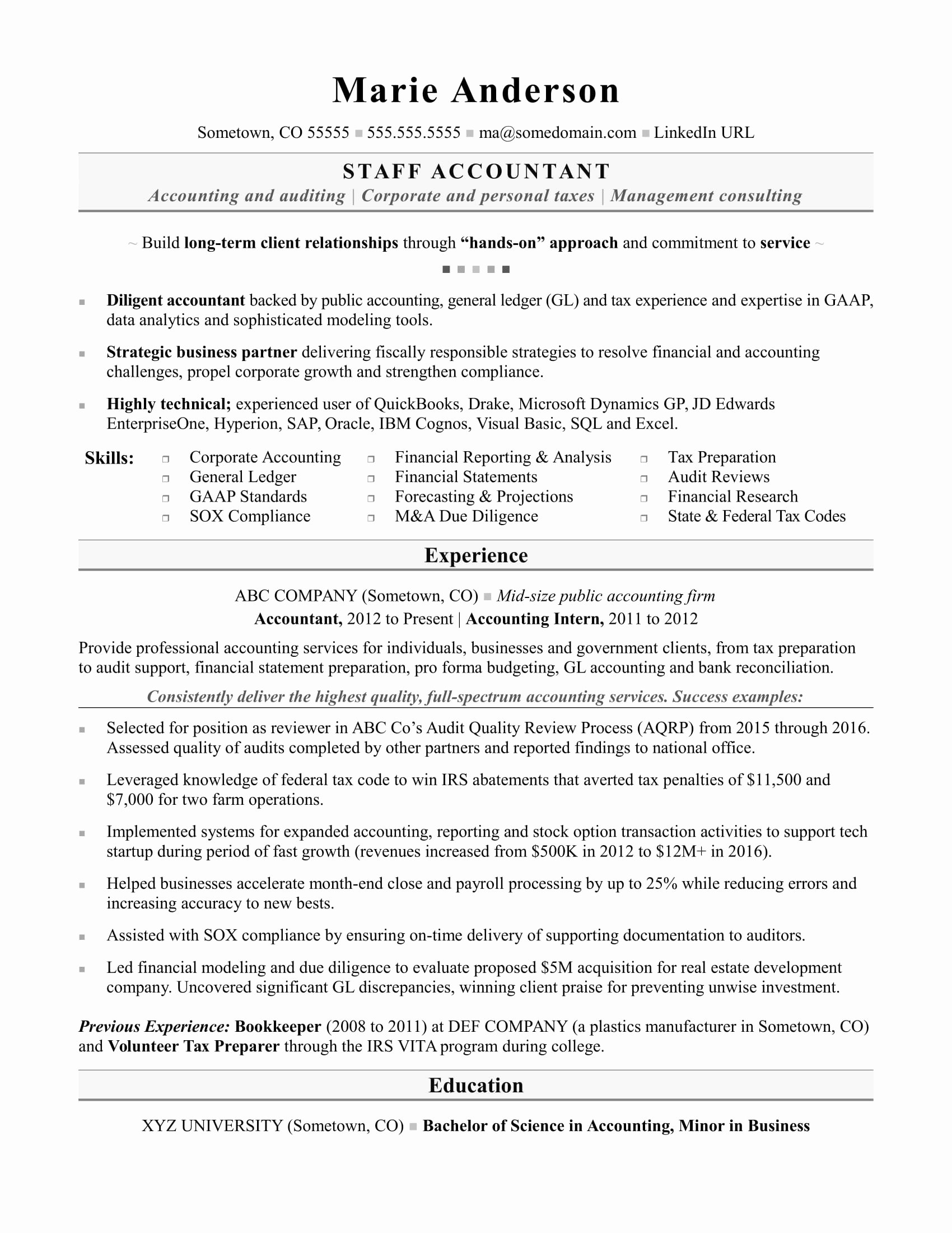 accounting resume sample