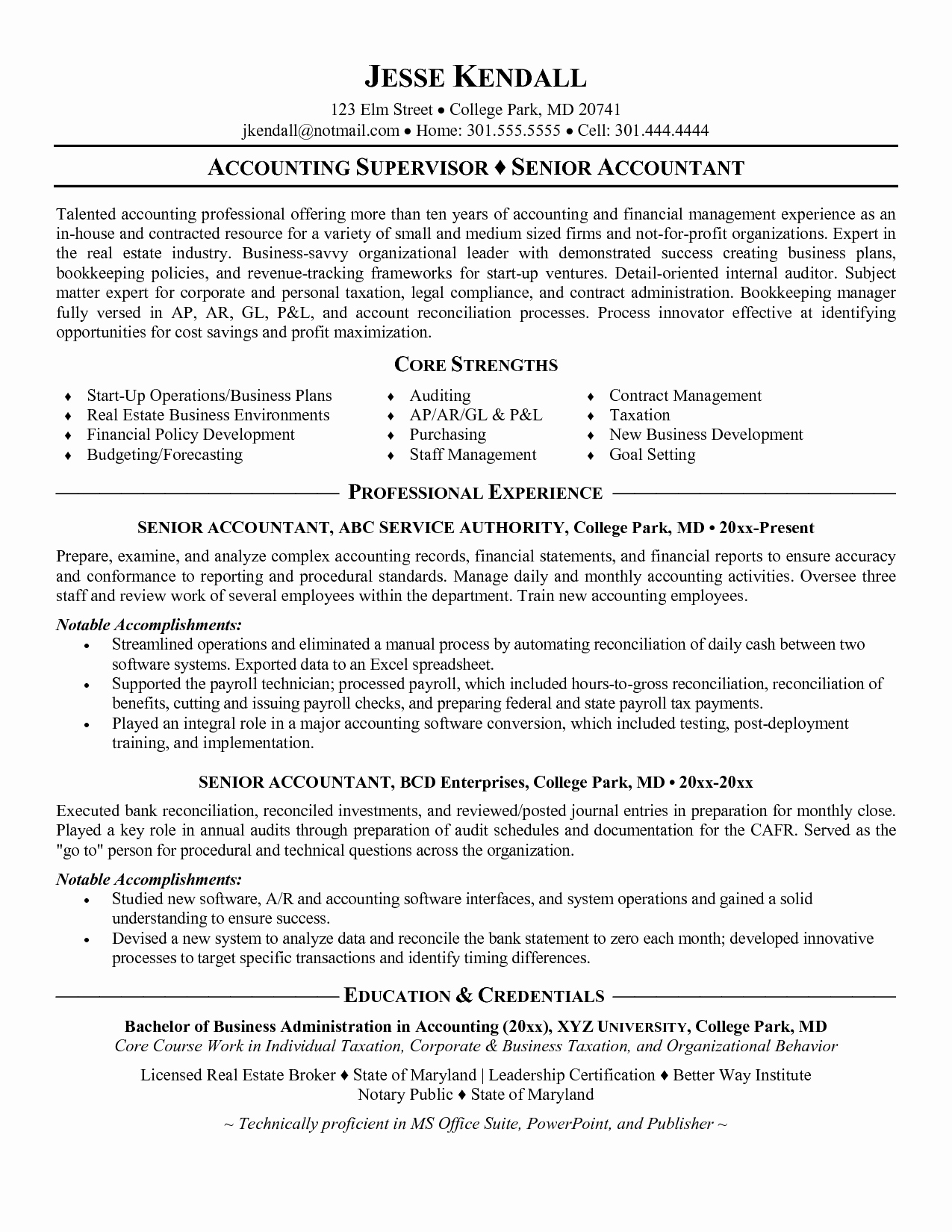 Accounting Resume Samples Senior Level Experience Resumes