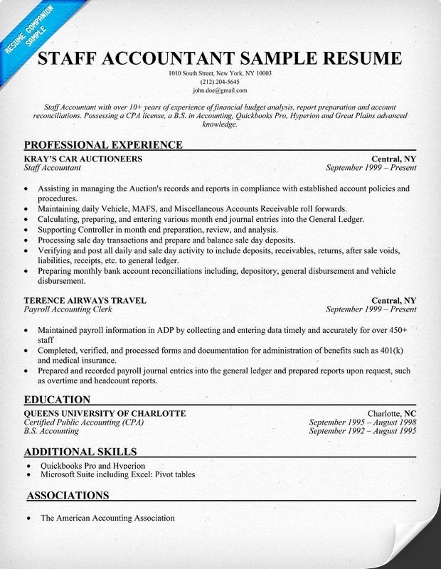 Accounting Resumes Examples Staff Accountant Resume Sample