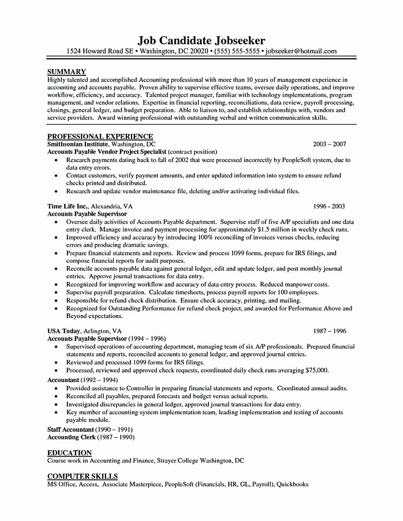 Accounts Payable Resume is Used to Apply A Job as Account