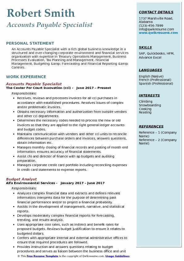 Accounts Payable Specialist Resume Samples