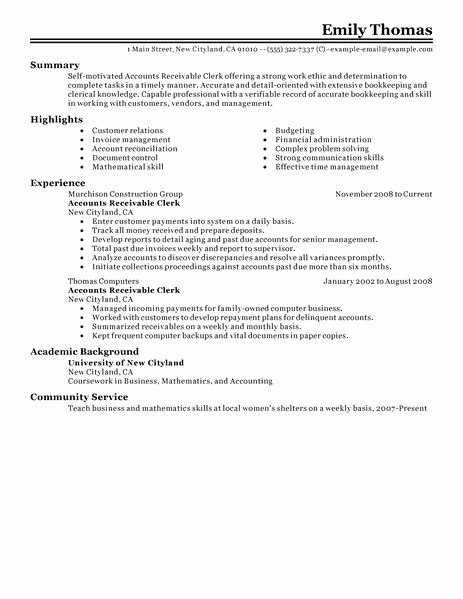 accounts receivable clerk resume examples doc accounting