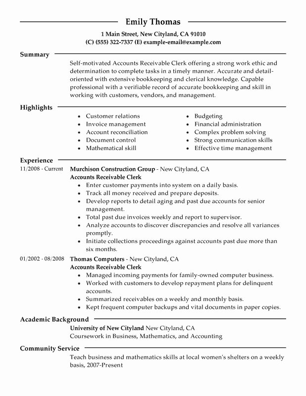 Accounts Receivable Clerk Resume Examples – Free to Try