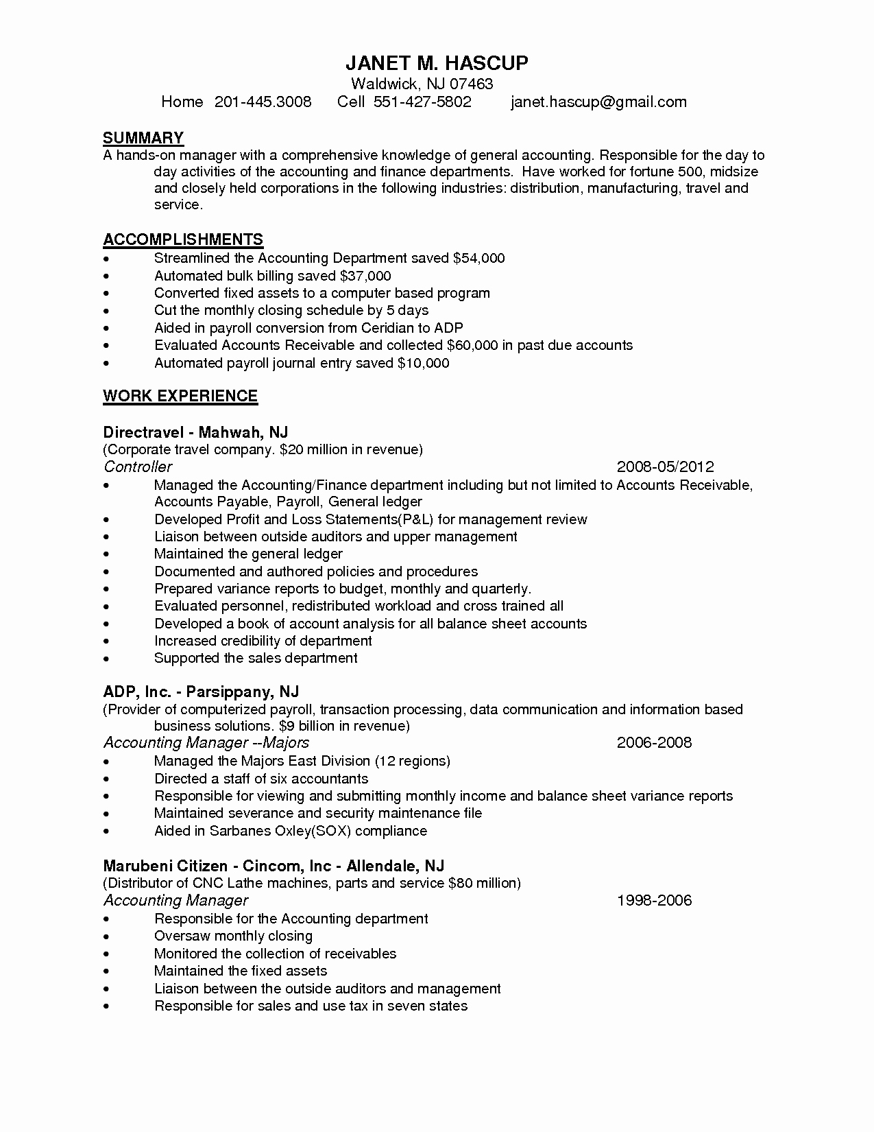 Accounts Receivable Manager Resume