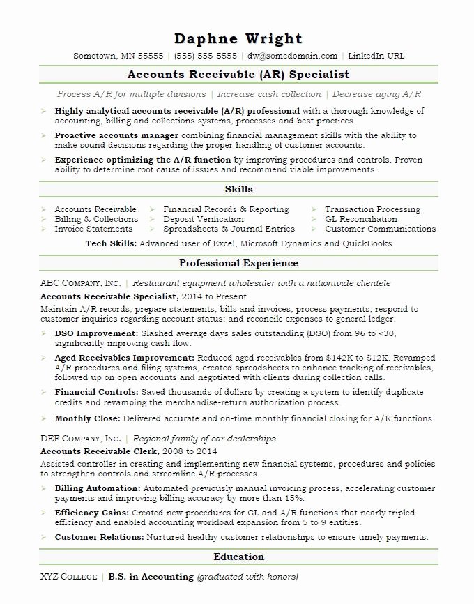 Accounts Receivable Resume Sample