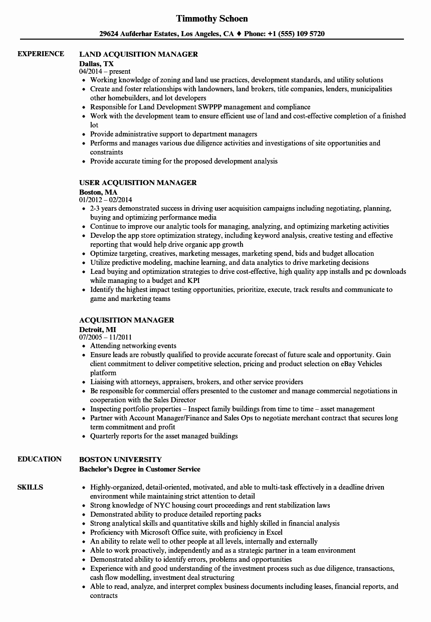 Acquisition Manager Resume Samples