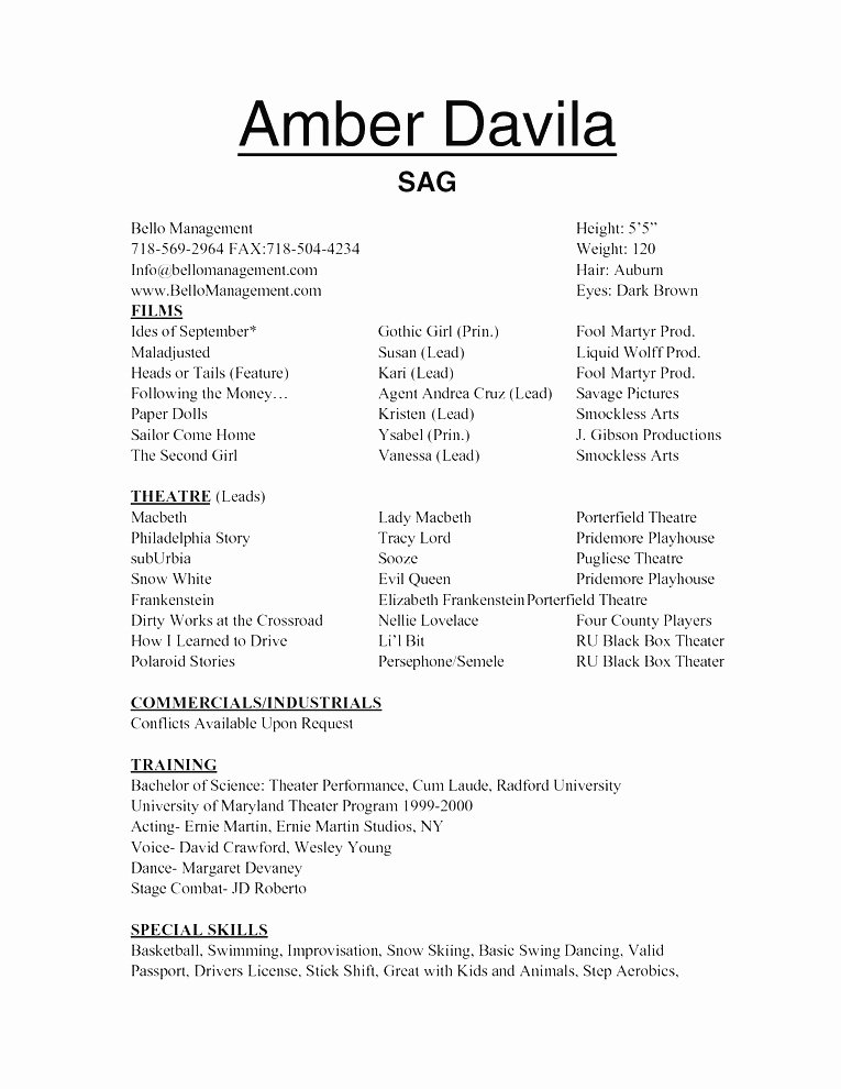 Acting Modeling Resume Best Resume Collection
