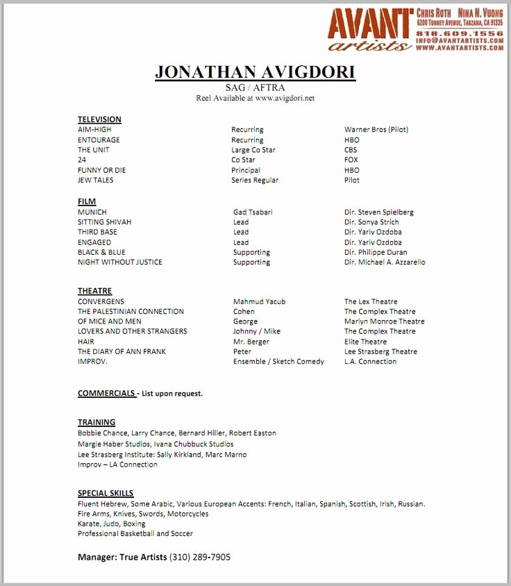 Acting Modeling Resume Best Resume Collection