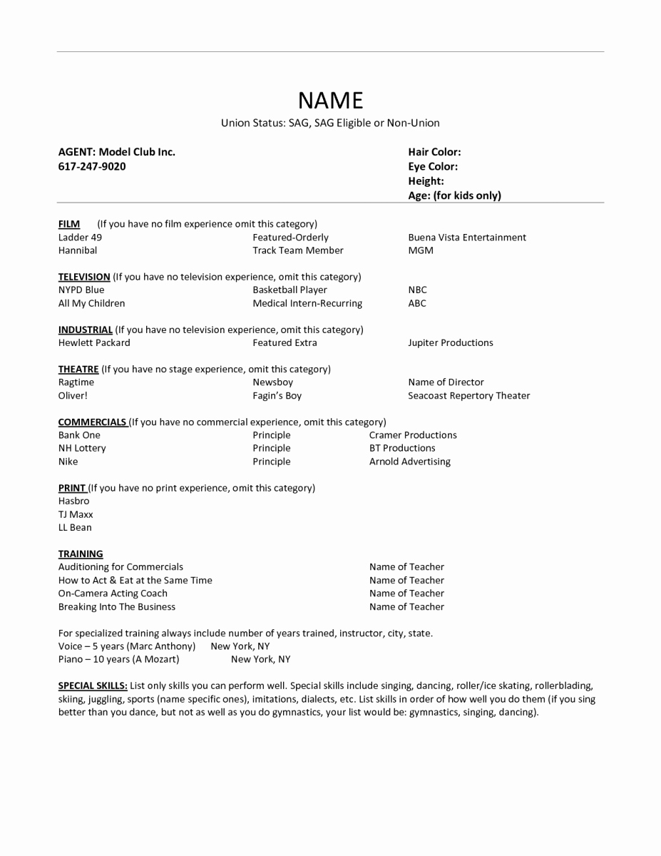 Acting Resume Example