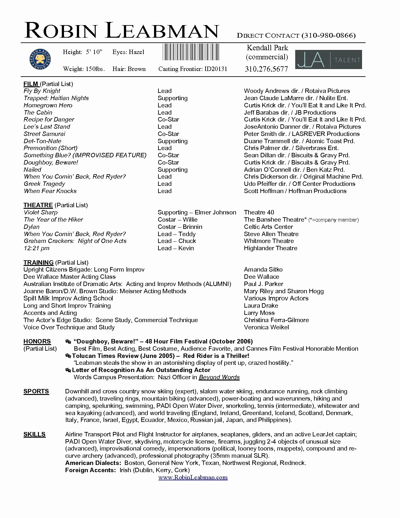 Acting Resume Template 2017