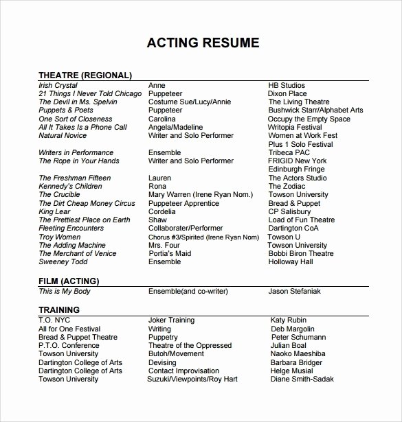 Acting Resume Template 2017