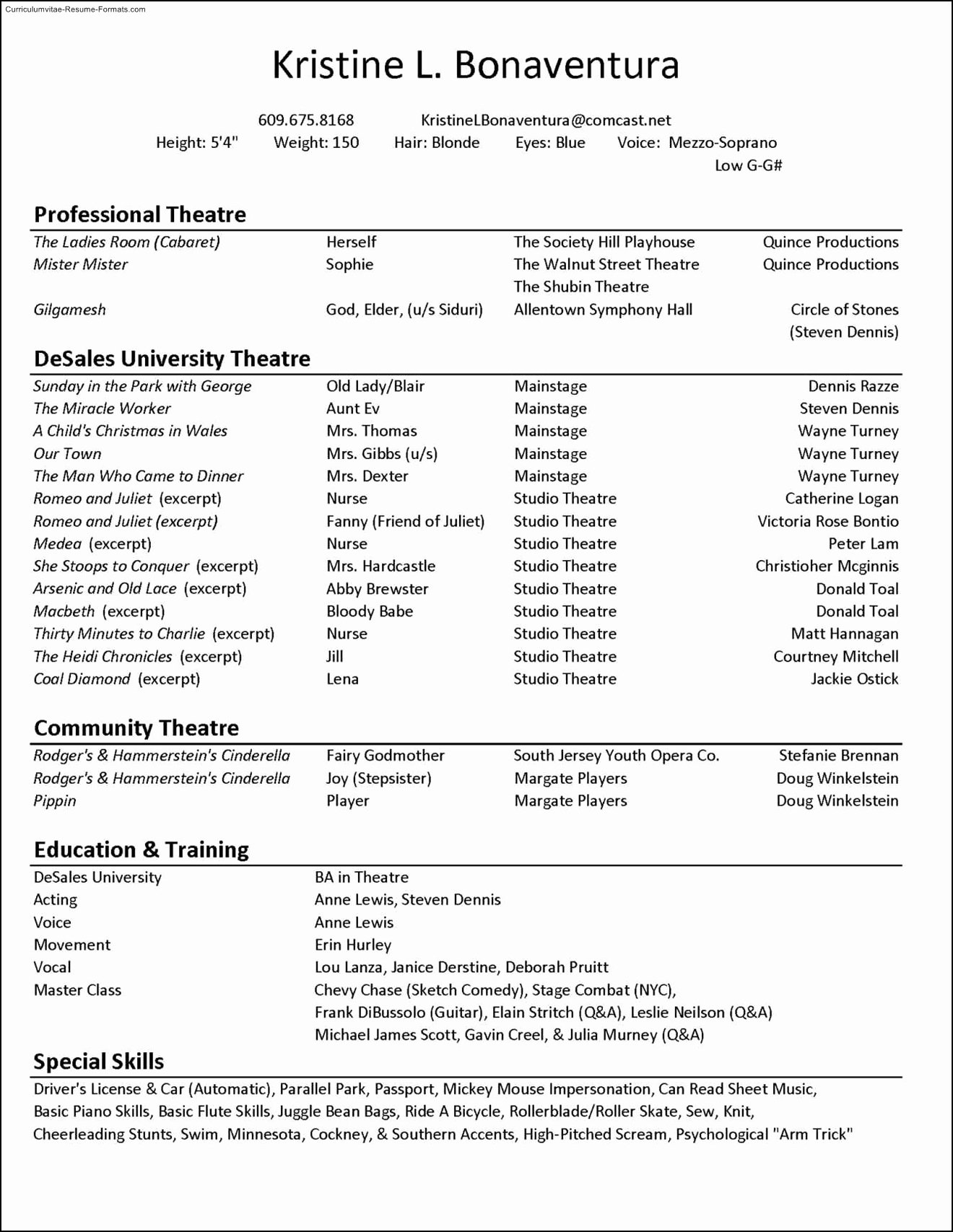 Acting Resume Template Download Free Samples Examples