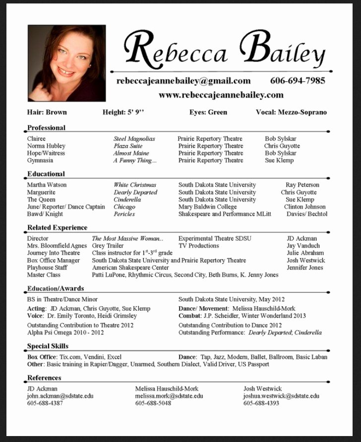 Acting Resume Template for Microsoft Word Acting Resume