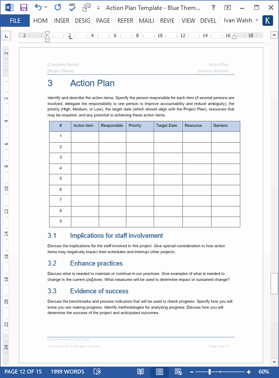 Action Plan Template Ms Word 7 Excels