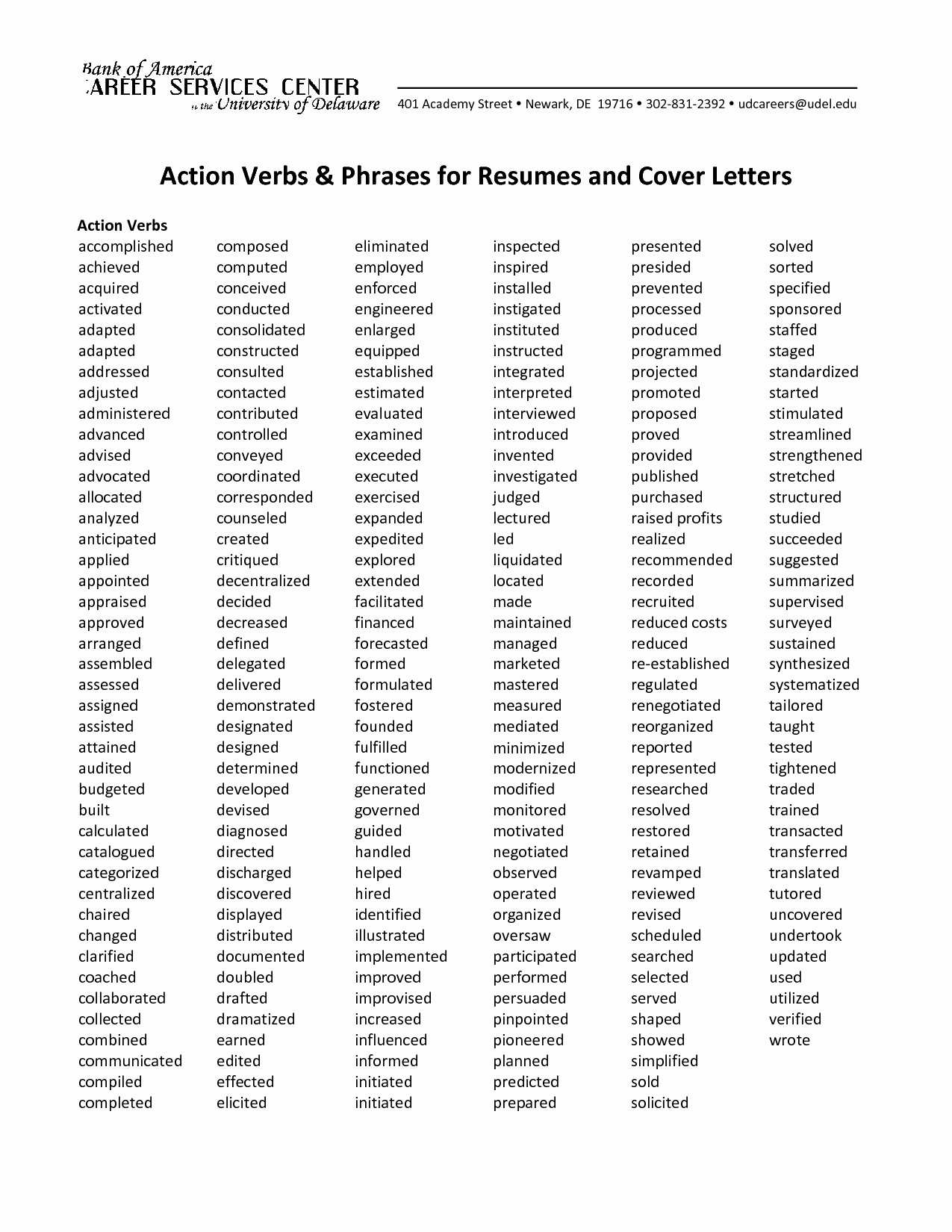 Action Verbs Phrases for Resumes and Cover Letters
