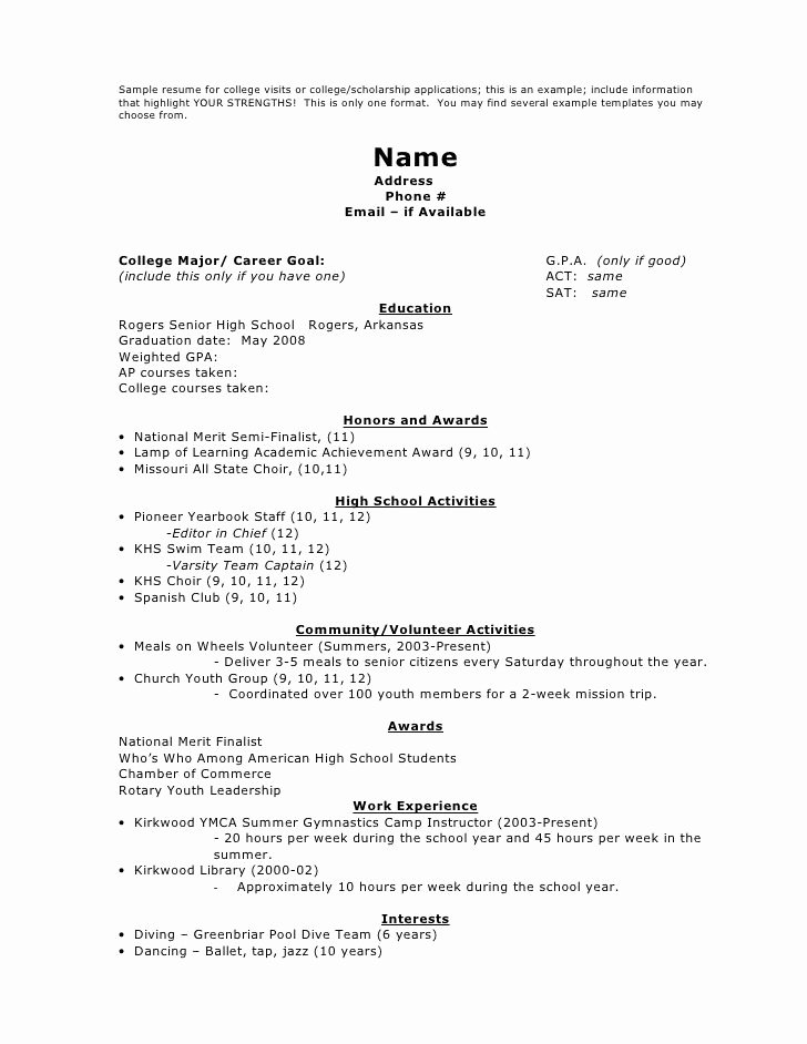 Activities Resume for College Template Best Resume