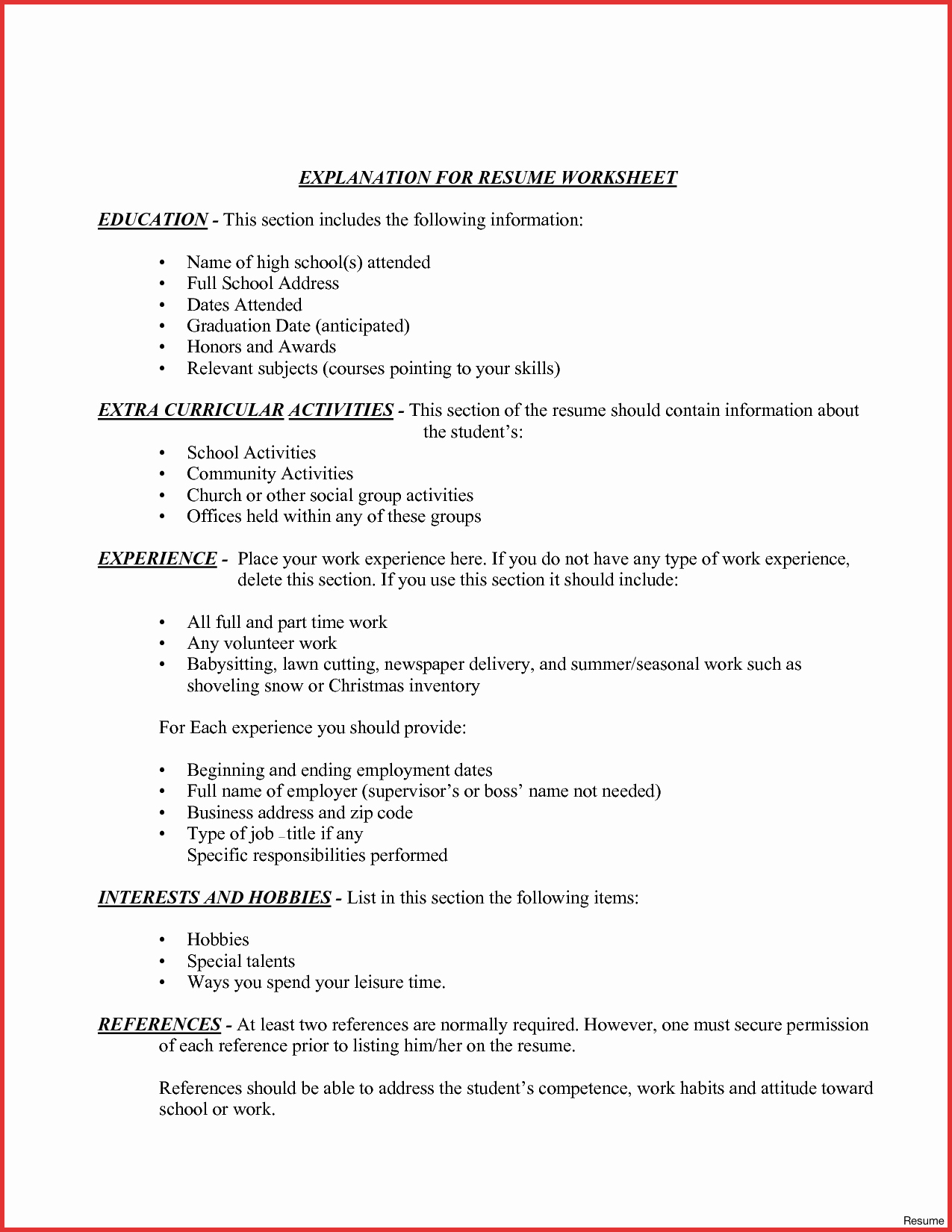 Activity Resume for College Template