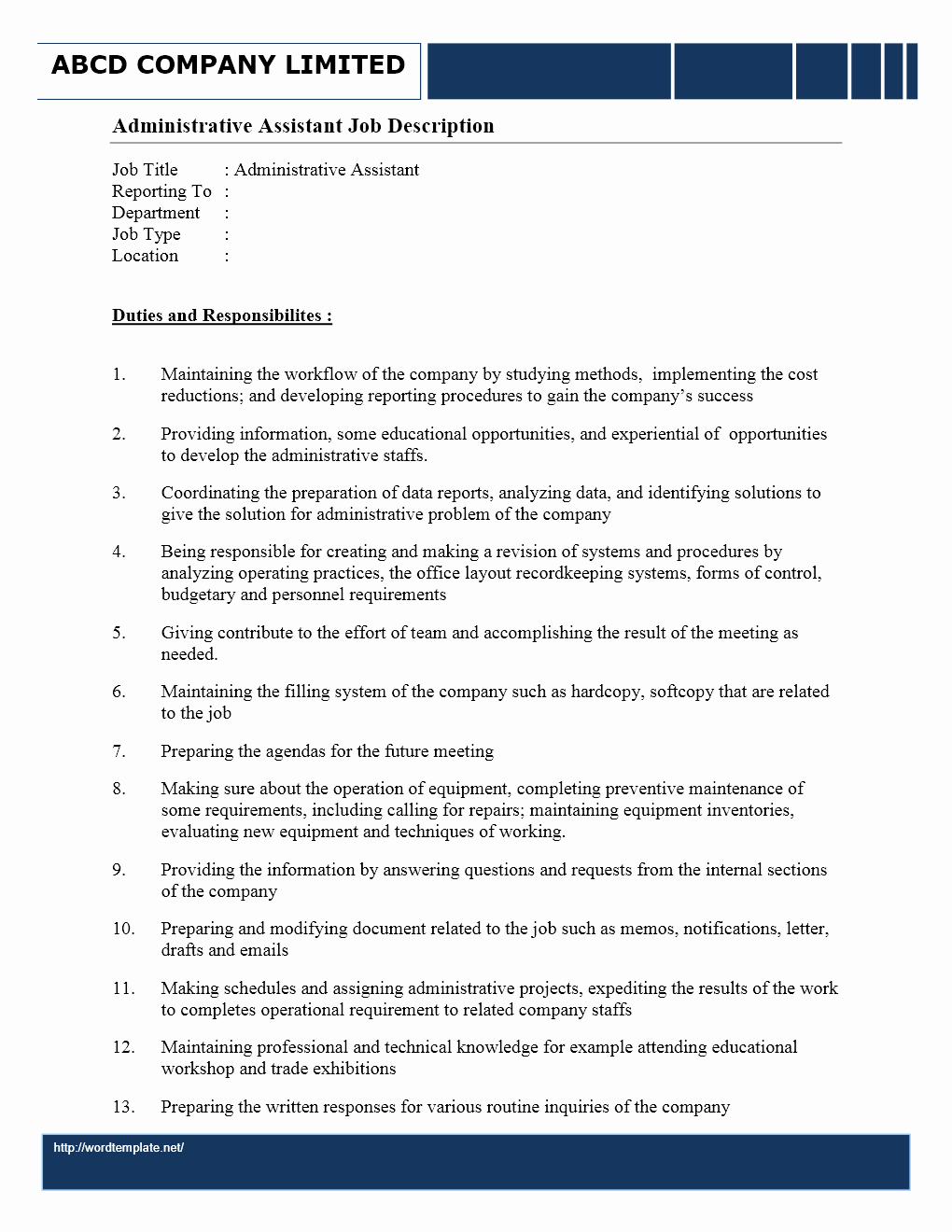 Administrative assistant Job Description Fice Sample