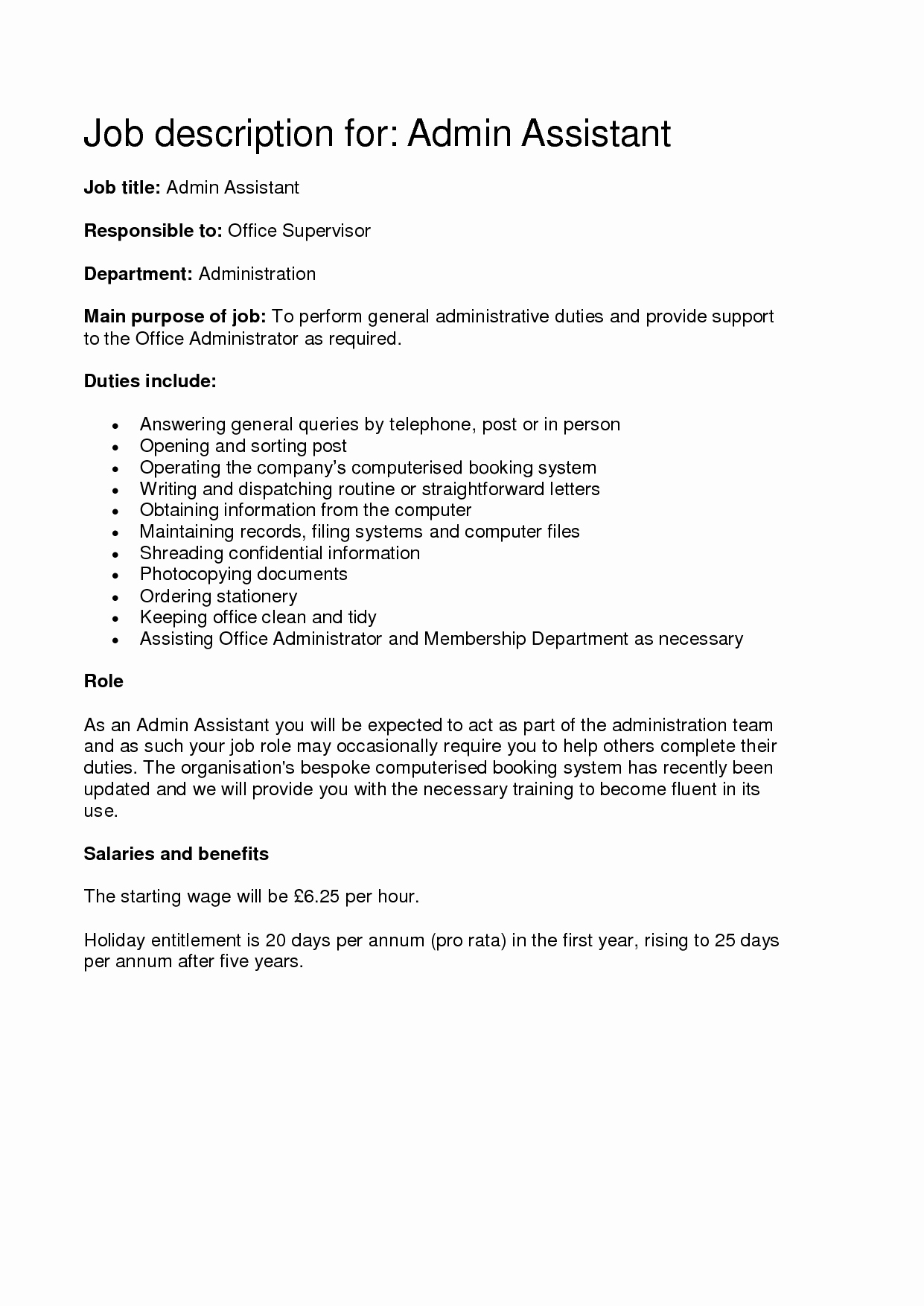 Administrative Assistant Job Description Template   Administrative Assistant Job Description Fice Sample 8 