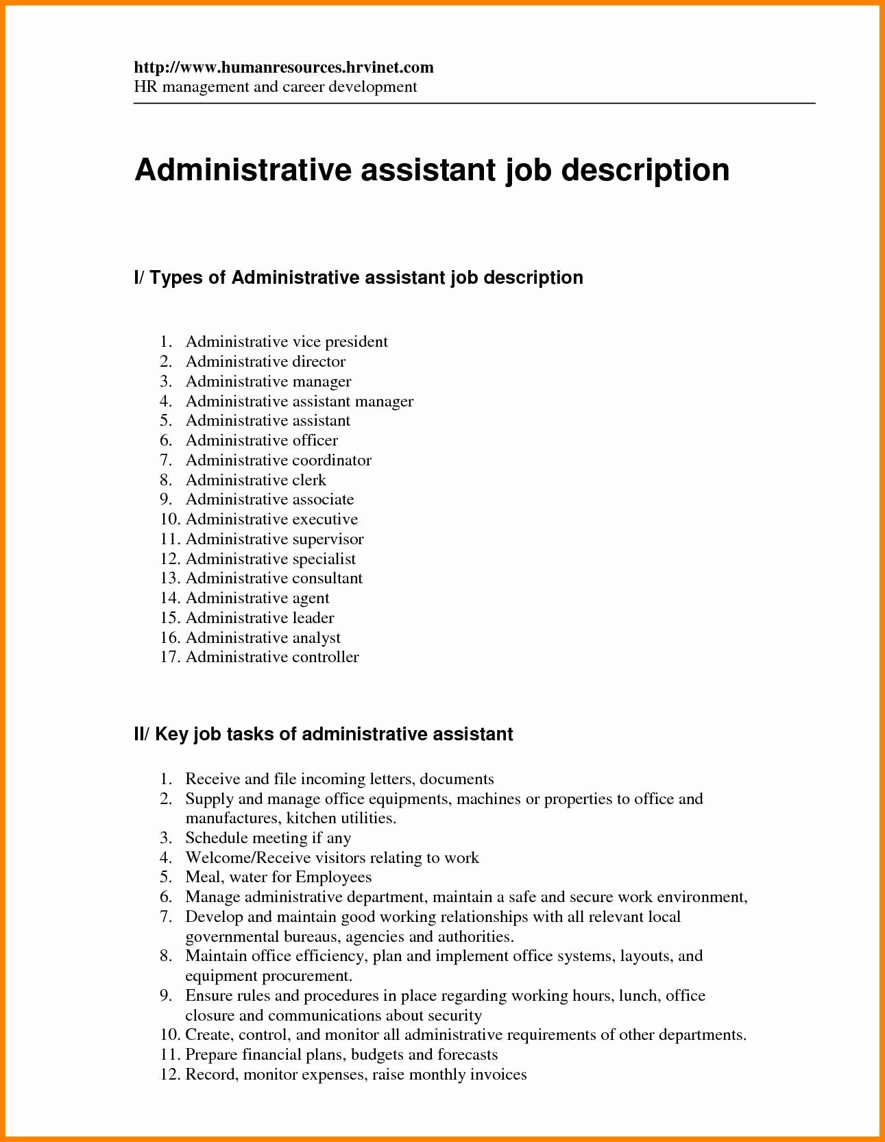 Administrative assistant Job Description for Resume Resume
