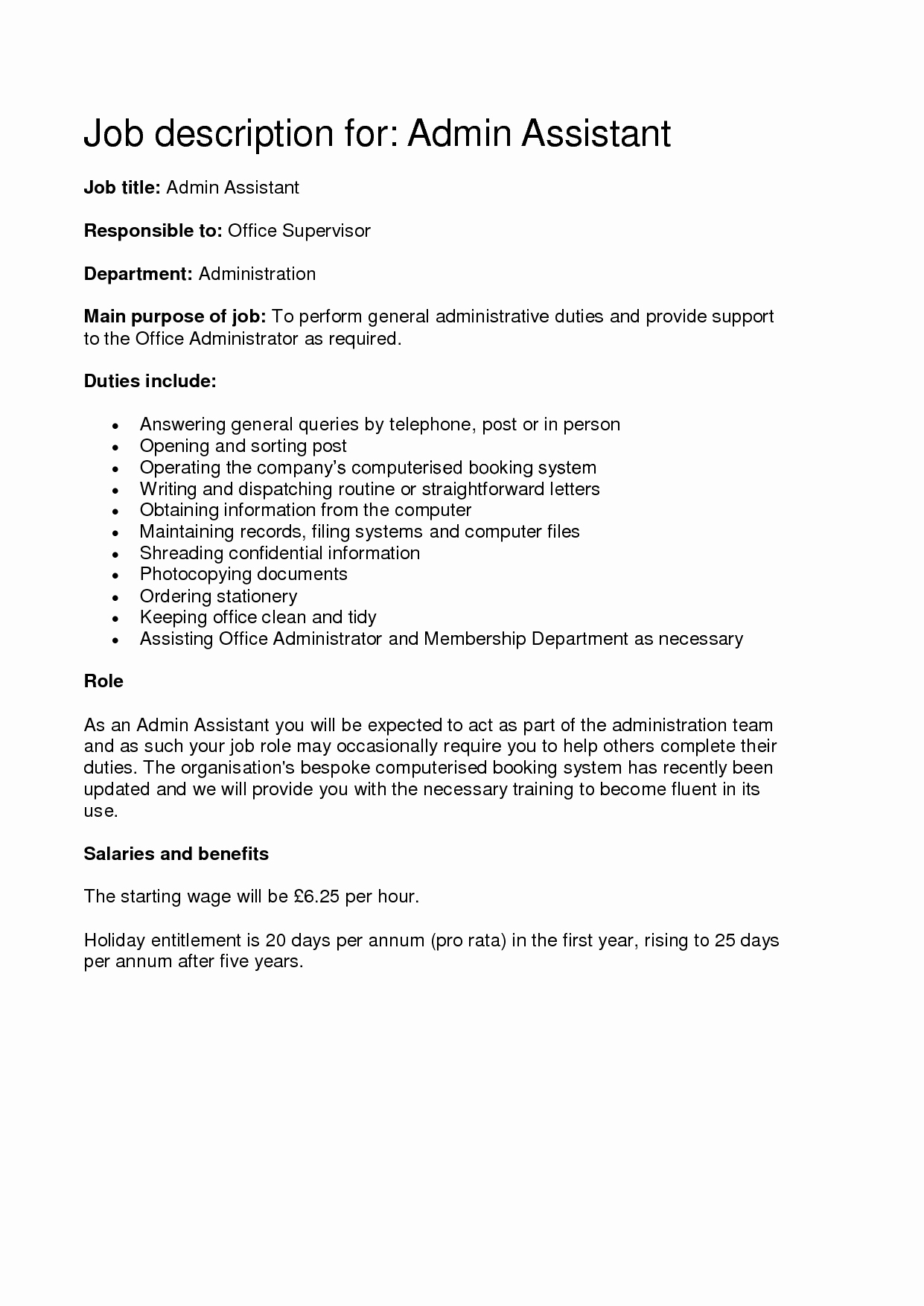 Administrative assistant Job Description Sample
