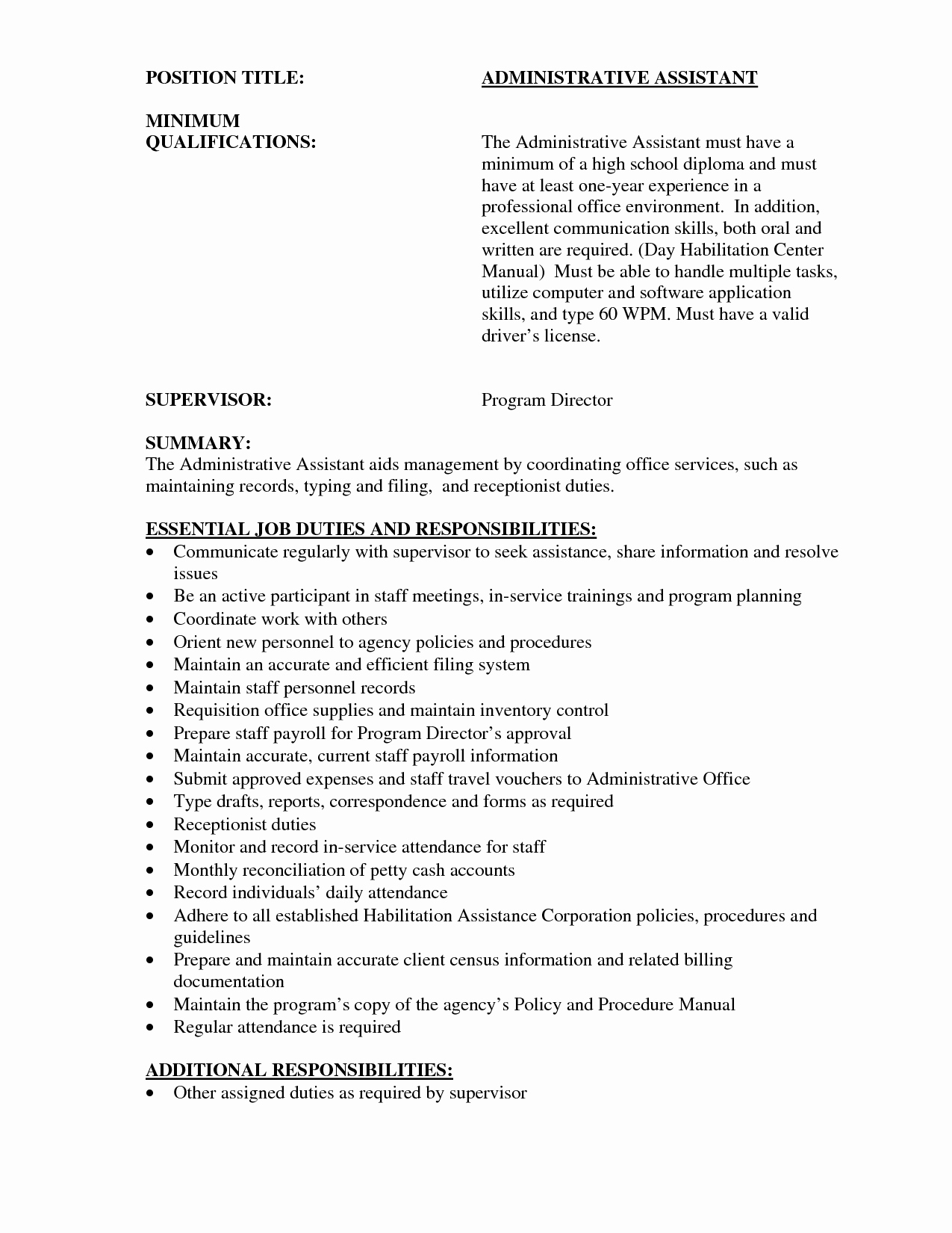 Administrative Assistant Qualifications Resume