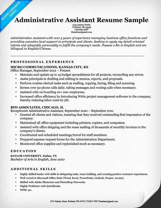 Administrative assistant Resume Example