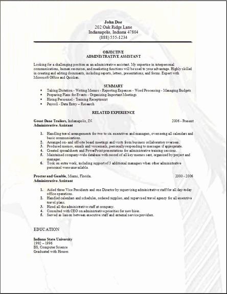 Administrative assistant Resume Examples Samples Free