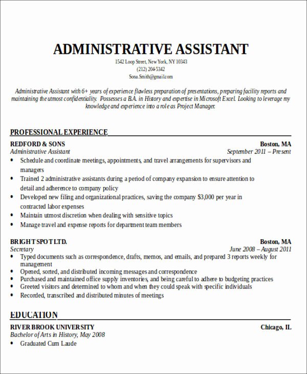 resume writing for administrative positions