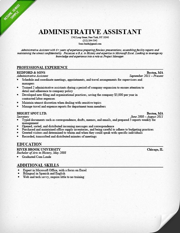 Administrative assistant Resume Sample