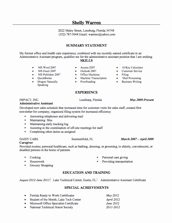 Administrative assistant Resume Sample Lake Tech S