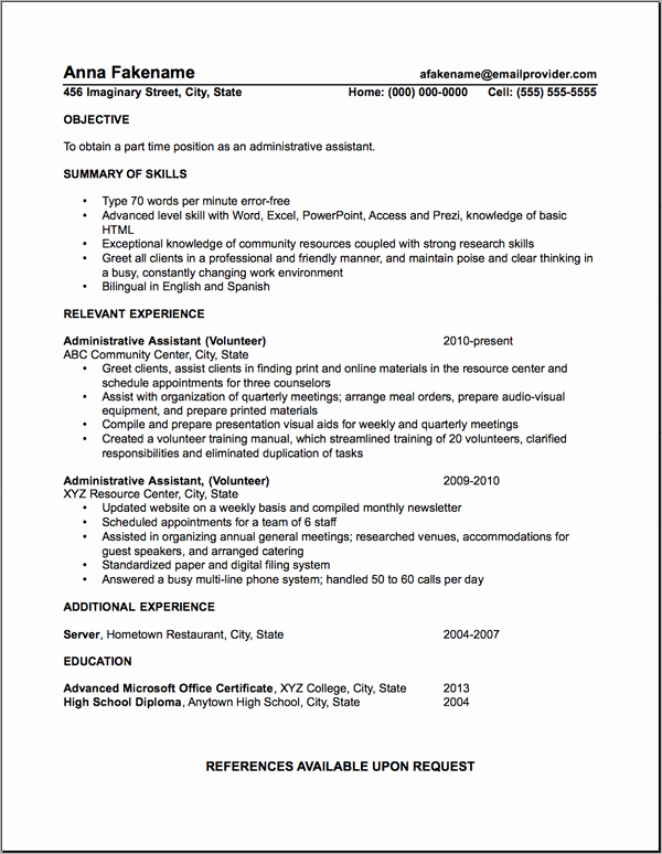 Administrative assistant Sample Resume Volunteer Examples