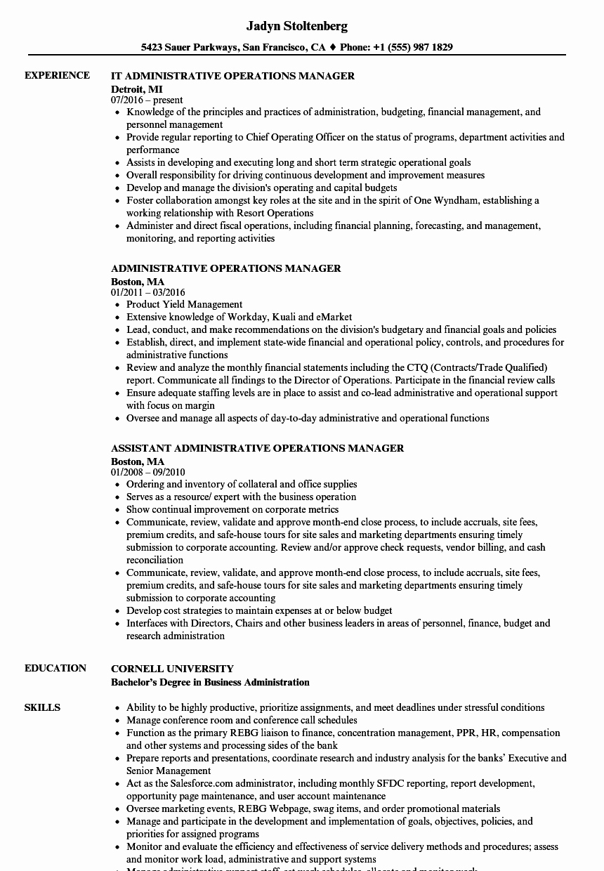 Administrative Operations Manager Resume Samples