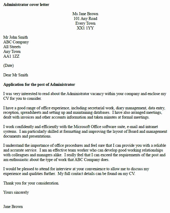 Administrator Cover Letter Example Icover