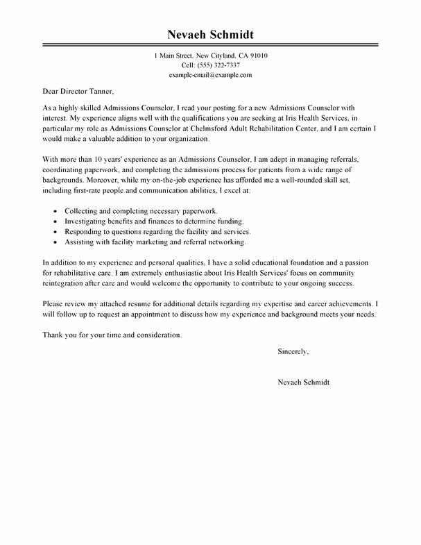 Admissions Counselor Cover Letter with No Experience