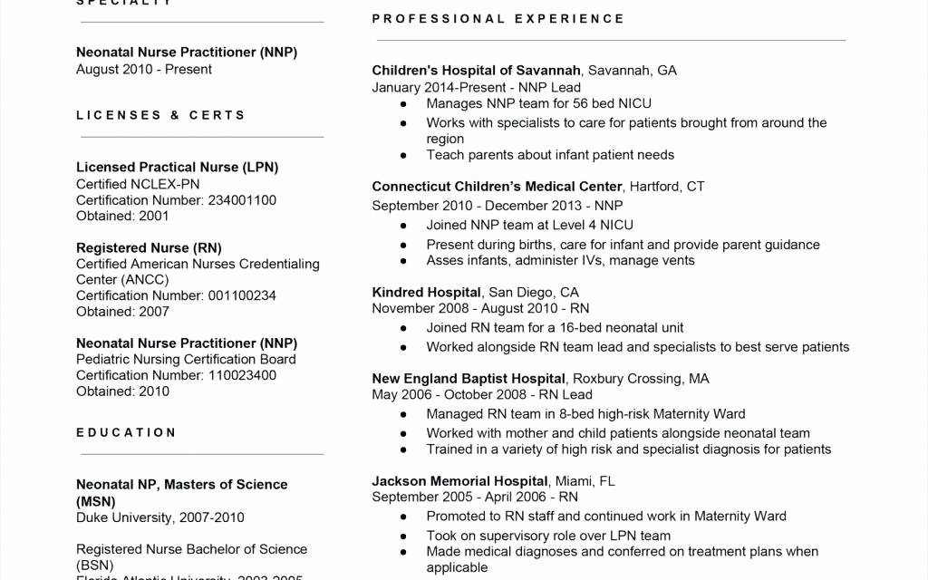 Advanced Neonatal Nurse Practitioner Sample Resume