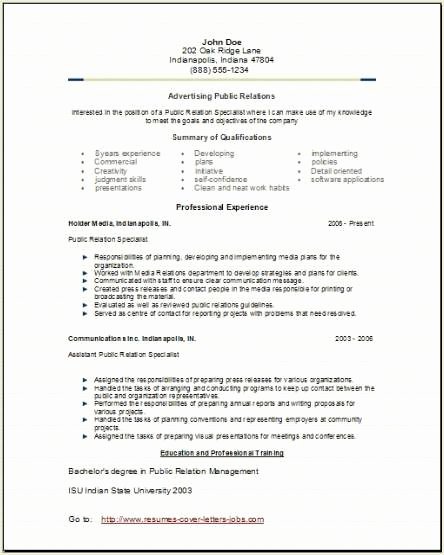 Advertising Public Relations Resume Occupational Examples