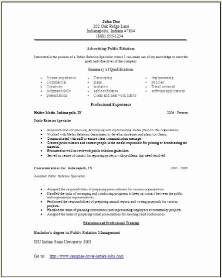 Advertising Public Relations Resume Occupational Examples
