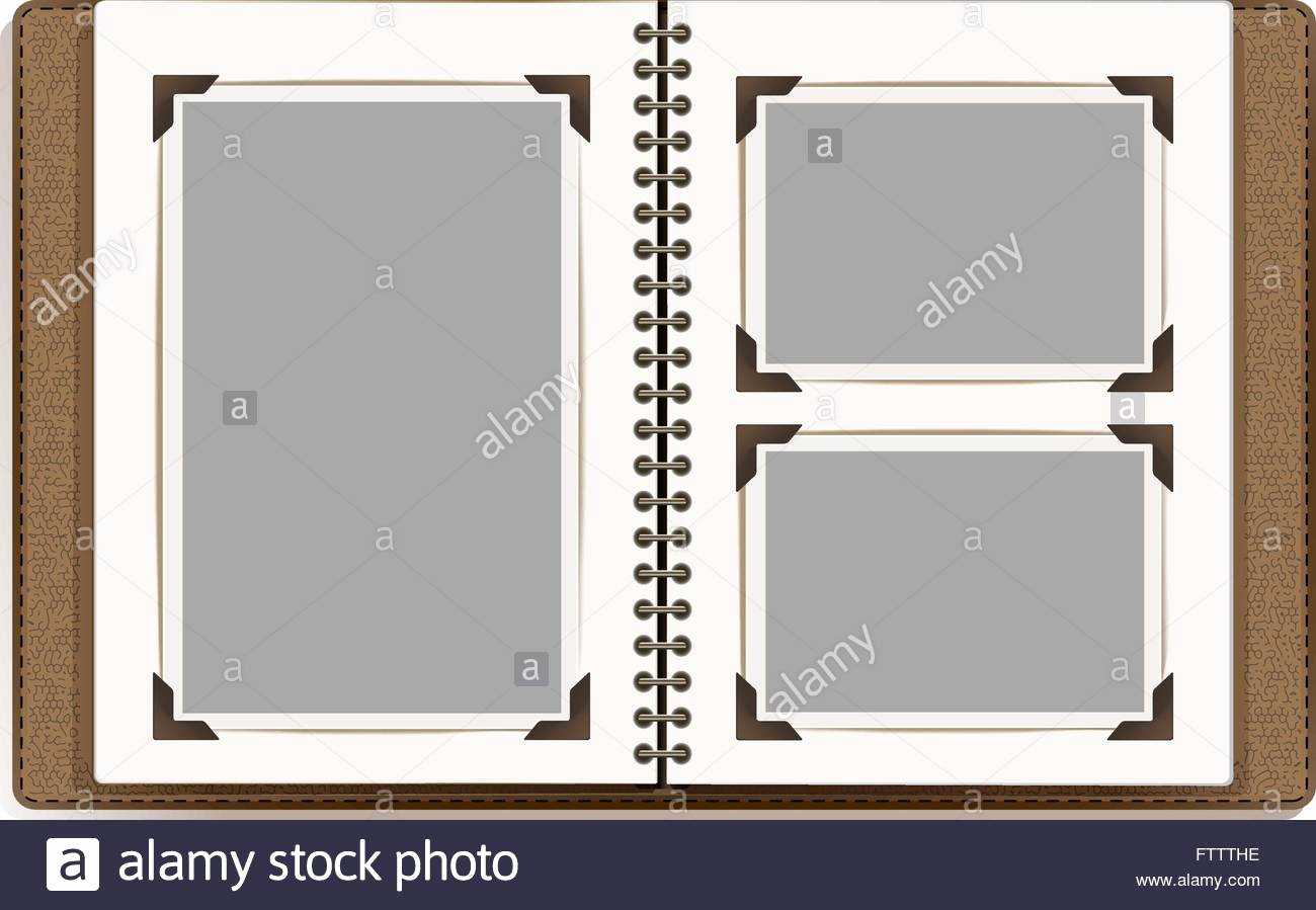 stock photo aged open photo album blank pages with retro photo frames vector design