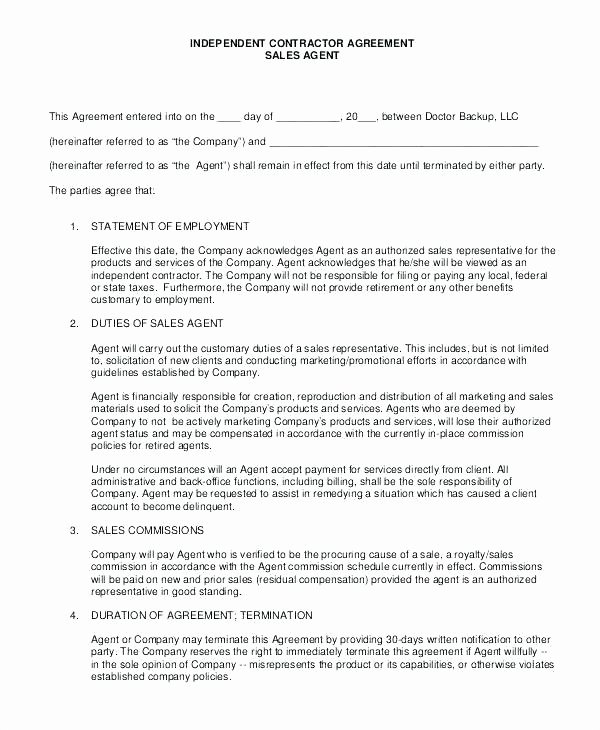 Agent Contract Agreement Sample Sales form Representative