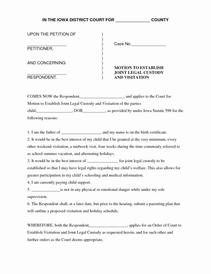 Agreement Joint Custody Agreement form
