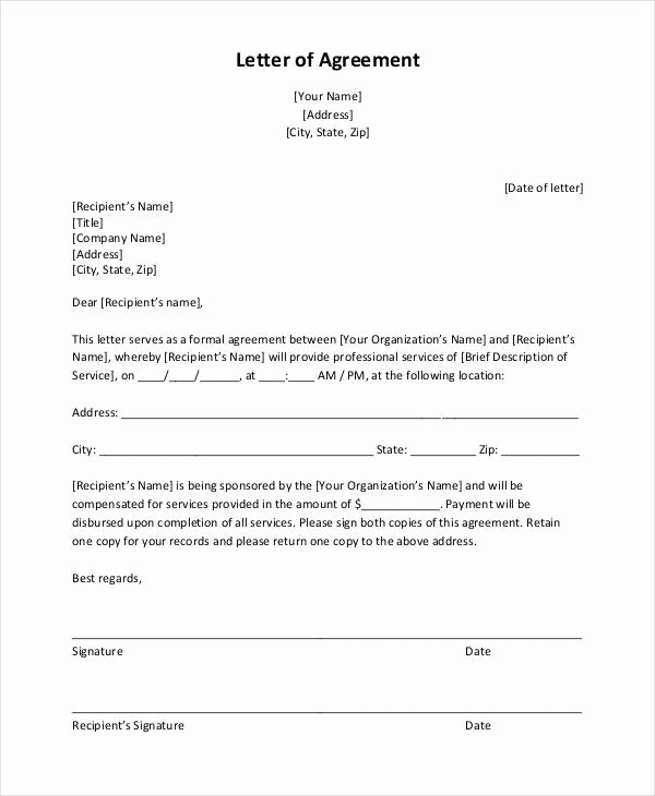 Agreement Letter Templates 11 Free Sample Example