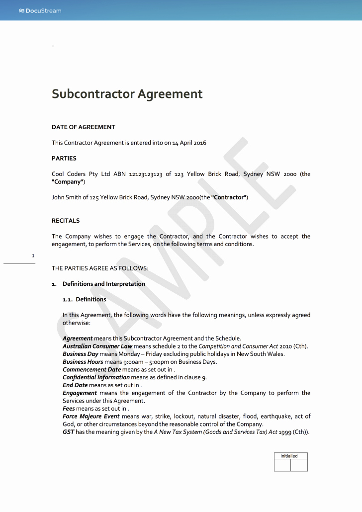 Agreement Subcontractor Agreement