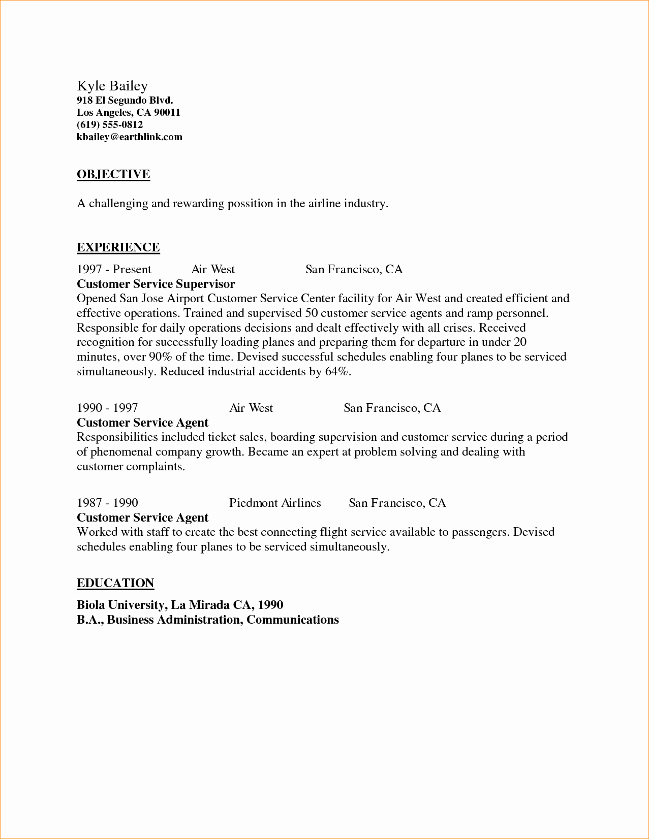 Airline Customer Service Agent Resume Business Proposal