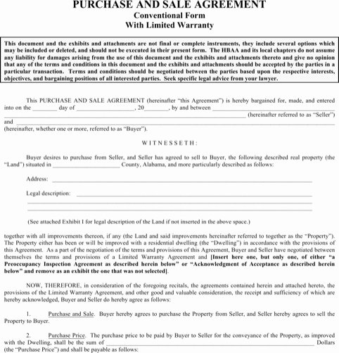 Alabama Land Purchase Contract form Templates Resume