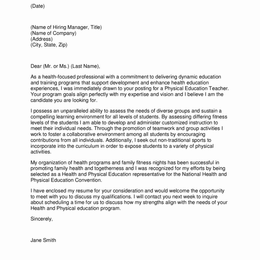 Amazing Physical Education Cover Letter – Letter format