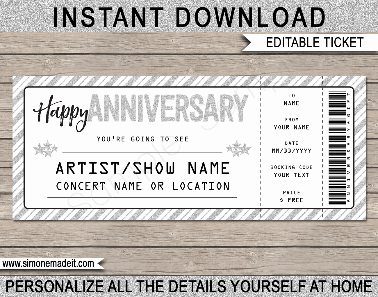 Anniversary Concert Gift Ticket Template