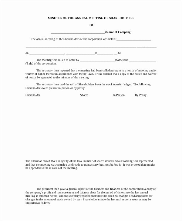 Annual Meeting Minutes Template 10 Free Word Pdf